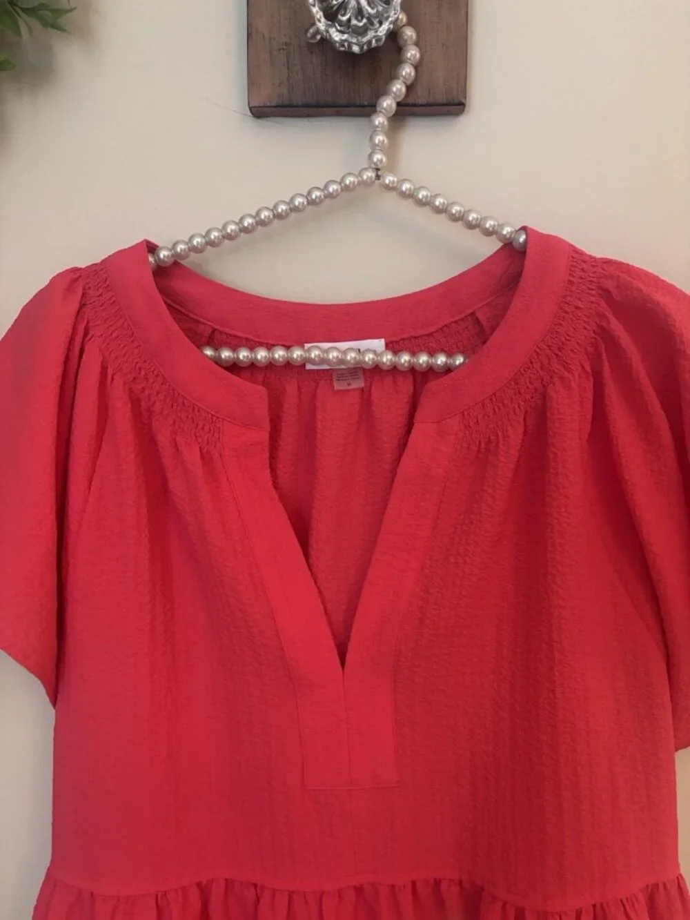 Calvin Klein Womens Size 14 Red Orange Dress Flutter Sleeve Pockets Tiered